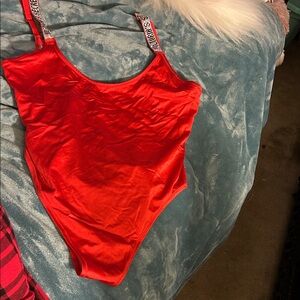 Victoria's Secret Vibrant Red One Piece Swimsuit shine straps large